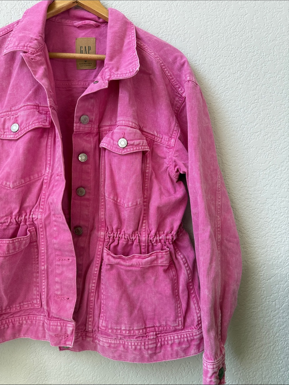 GAP Denim Jacket with Drawstring Waist Oversized Hot Pink size Medium - Picture 6 of 13